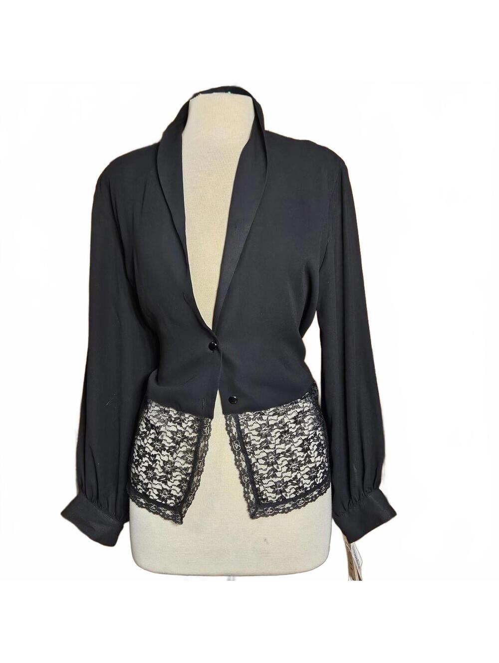 NWT vtg chaus deadstock black lace trim blazer, corporate goth